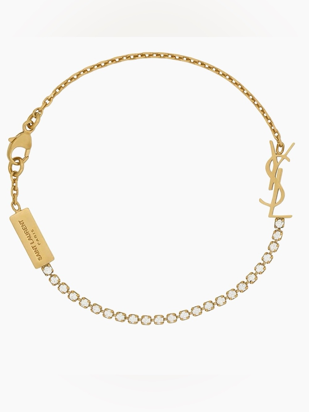 Authentic YSL Saint Laurent Cassandre Charm Bracelet in Metal and Rhinestone